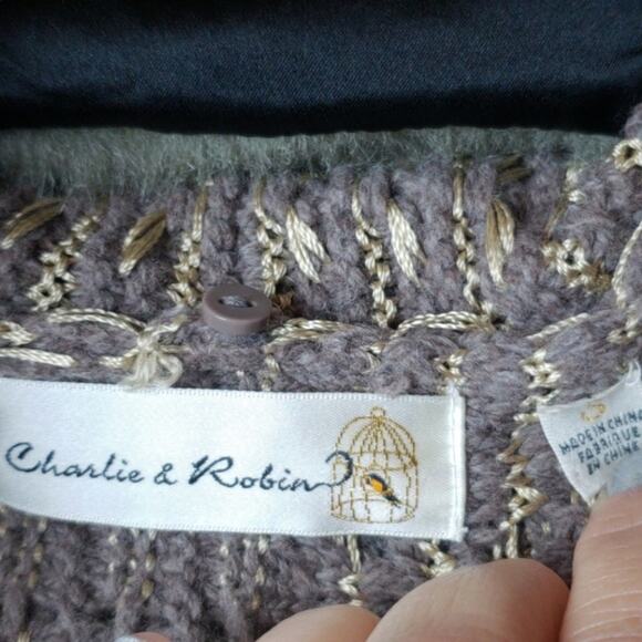 ANTHROPOLOGIE CHARLIE ROBIN Brown Tan Rushcliffe Fur Collar Cardigan Sweater S - Picture 6 of 11